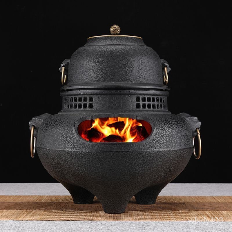鑄鐵炭火爐鬼麵風爐日式鐵壺複古燒水炭爐加熱圍爐煮茶一整套茶具