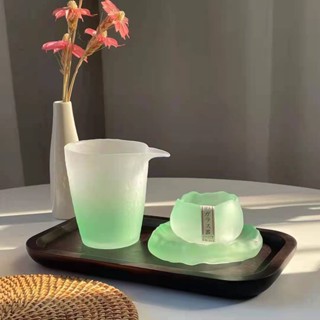 ｛高階感茶具精選｝日式藍粉色女士磨砂玻璃茶具國潮風蓋碗公杯琉璃杯女主人品茗杯