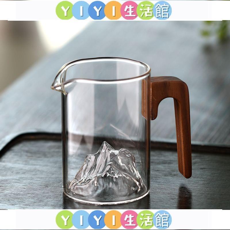 YIYI觀山公道杯透明玻璃全手工耐熱分茶杯木把小號工道杯日式木柄茶海