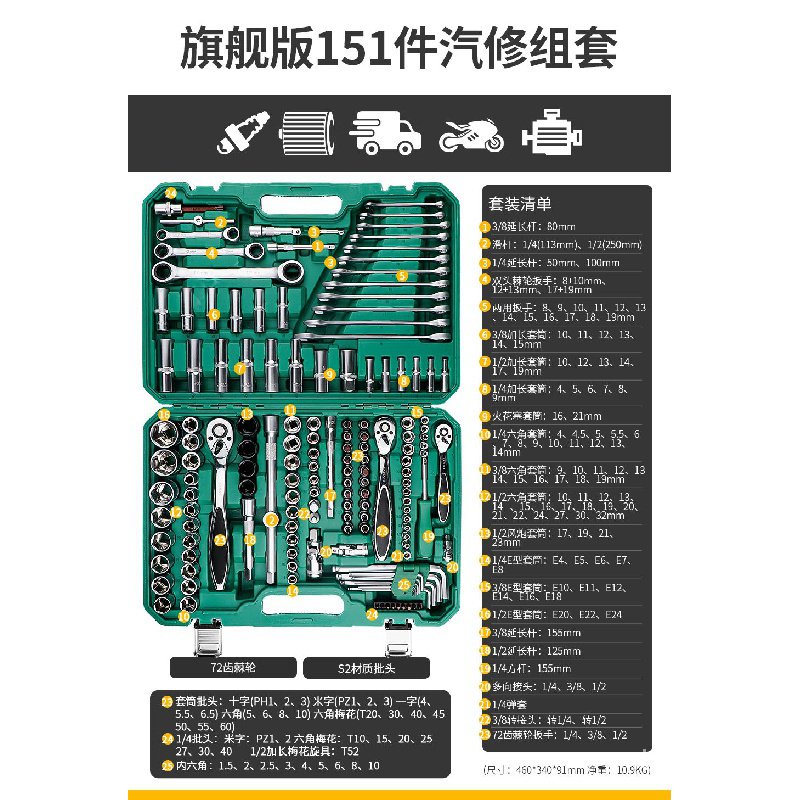 修車工具套裝汽修修理汽車維修121件32全套46套筒扳手組閤套裝150 汽修工具 工具箱 手提工具箱 五金工具 手動工具