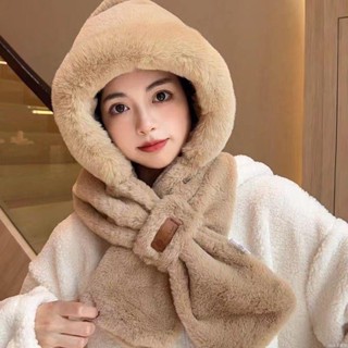 🧢限時免運 帽子圍巾一體女冬天騎車防風帽防寒保暖百搭毛絨加厚圍脖圓臉護耳保暖帽 毛帽 雪帽 針織帽 大頭圍帽子
