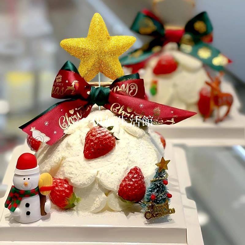 耶誕節 烘焙 蛋糕裝飾 甜品模具 小紅書耶誕節草莓蛋糕裝飾簡約耶誕草莓塔小甜品耶誕老人雪人插件/伊妧