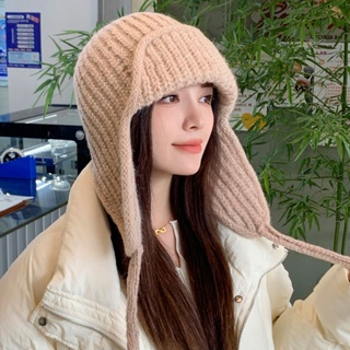 針織帽子🎀秋冬季大頭圍護臉保暖東北滑雪棉毛線帽新款護耳針織雷鋒帽子女士