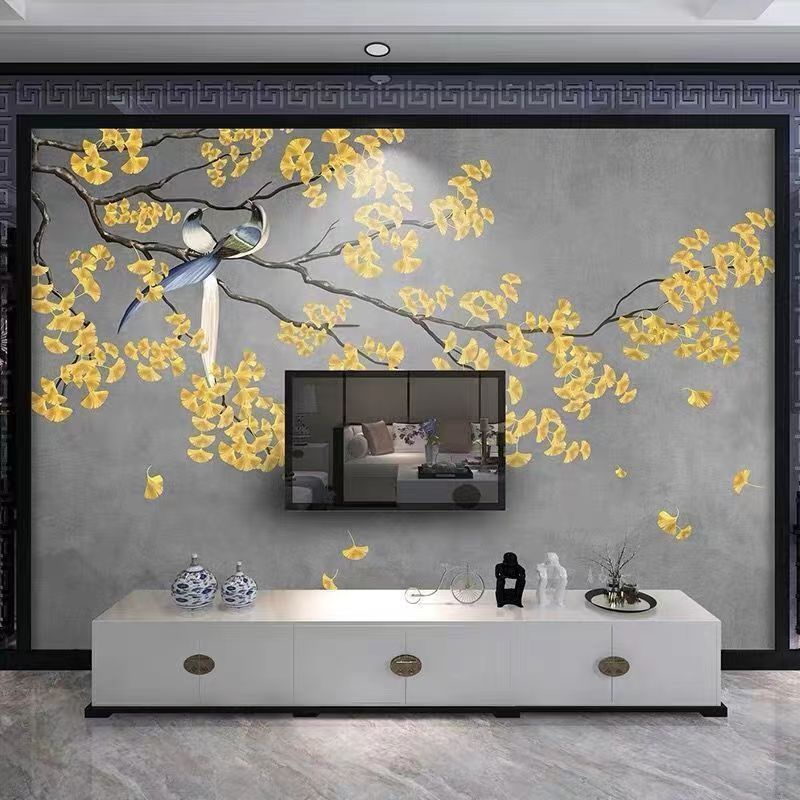 熱賣🌈電視背景墻布新款3d立體新中式臥室壁紙18d客廳影視墻畫浮雕壁畫