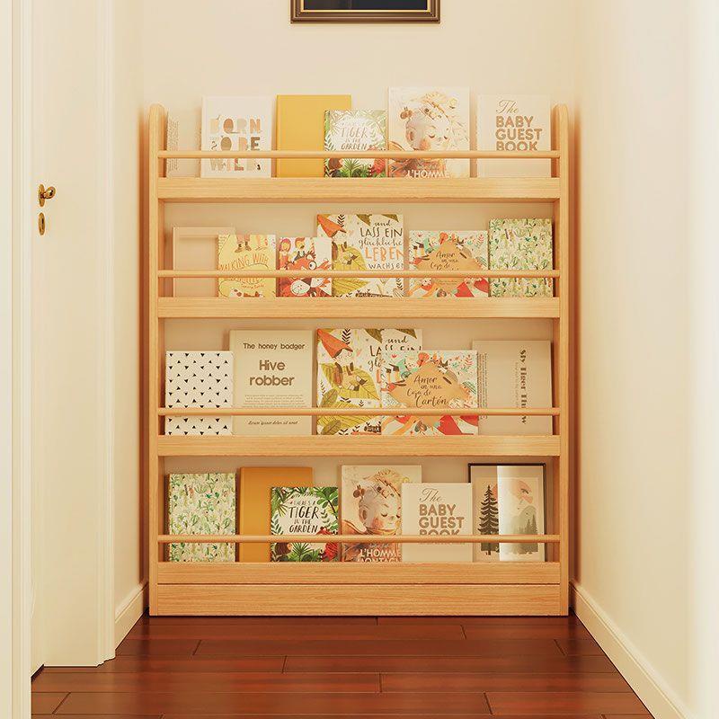 置物架 兒童書架 書櫃 實木書架兒童閱讀區書櫃靠墻繪本收納架落地多層壁掛墻上展示架子