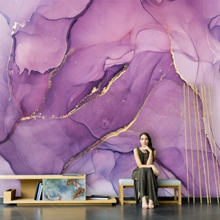 北歐手繪抽象藝術紫色涂鴉壁紙客廳電視背景墻紙沙發臥室輕奢墻布櫻桃小丸子精品店