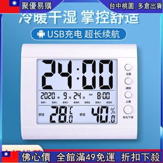 🔥「齣清價」 充電溫濕度計鬧鍾款高精度精準室內外電子傢庭壁掛式幹濕兩用顯示