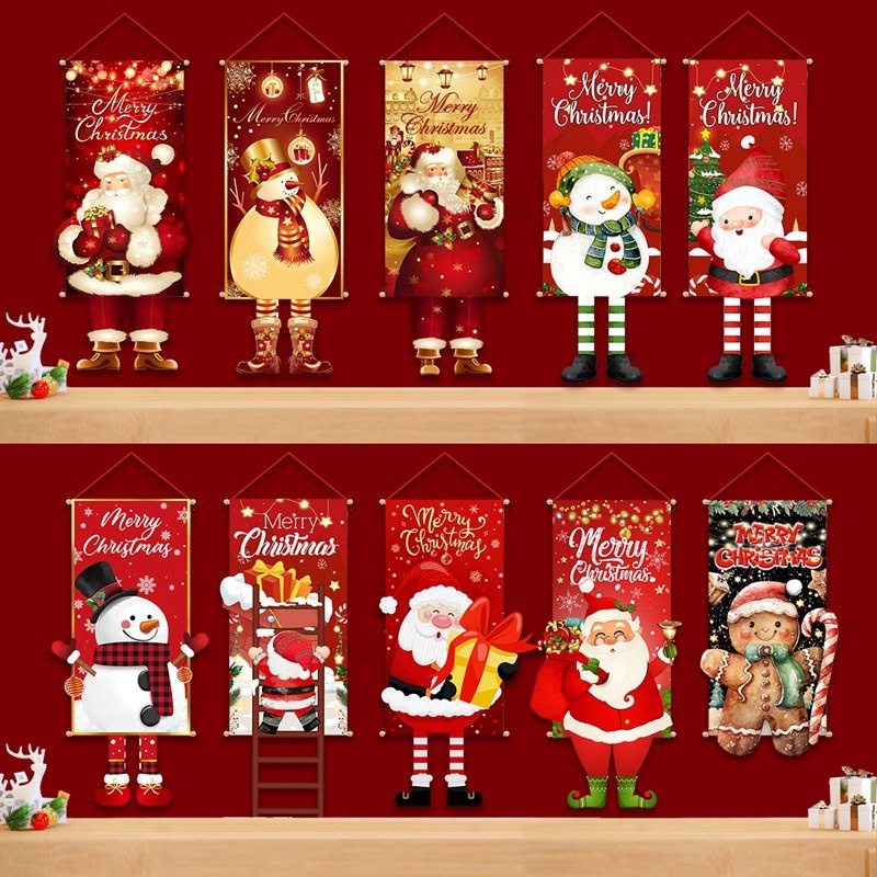 0.4*1.05m 聖誕快樂布掛旗聖誕老人雪人設計聖誕飾品聖誕掛旗聖誕禮物戶外裝飾