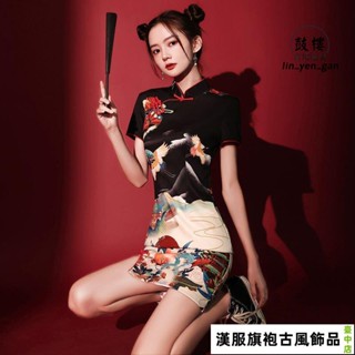 【臺中店】中國風改良式旗袍 連身裙 洋裝少女服2023年夏季新款炸街年輕款少女改良復古中國風洋裝短版