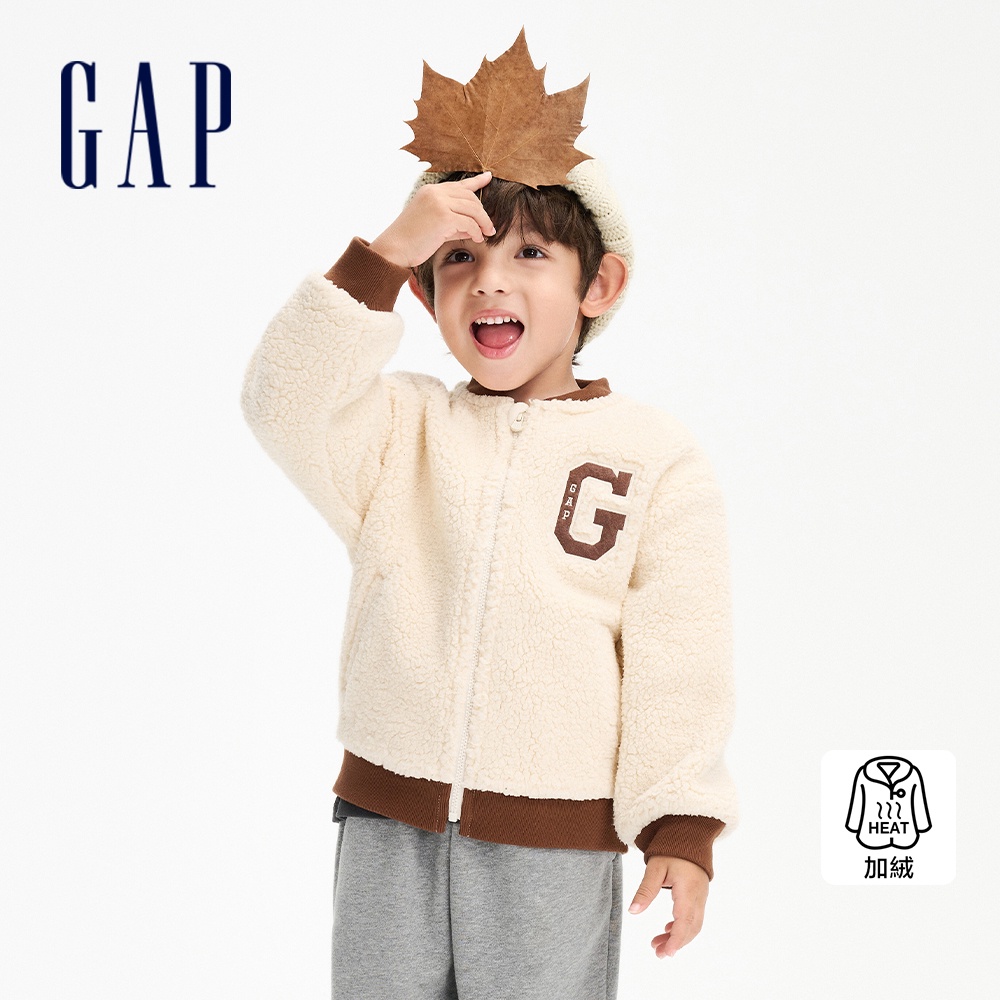 Gap 男幼童裝 Logo仿羊羔絨立領棒球外套-米黃色(837019)