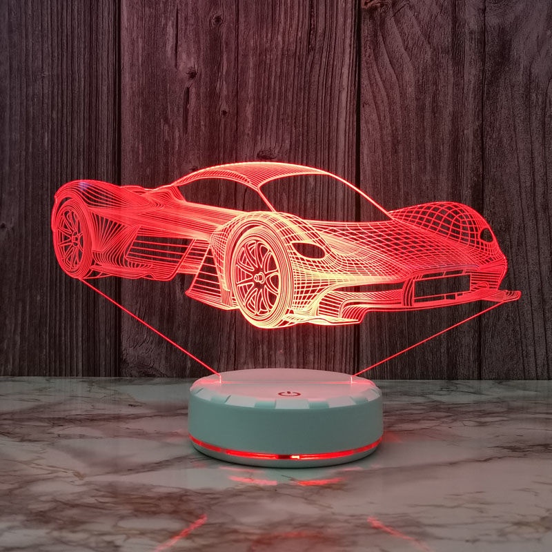 Life Shop創意新品3D錯覺小夜燈跑車造型USB遙控氛圍臺燈生日禮物臺面擺件