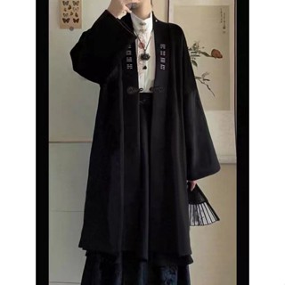 新中式刺繡對襟開衫外套男女情侶裝秋冬加絨加厚長款古風外搭大衣 7COD