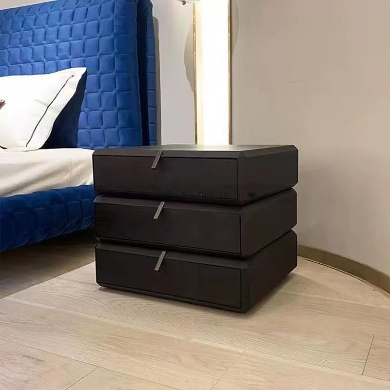 床頭櫃 床邊櫃 煙熏色床頭櫃360度可旋轉床頭櫃意式極簡實木三鬥櫃臥室床邊櫃子