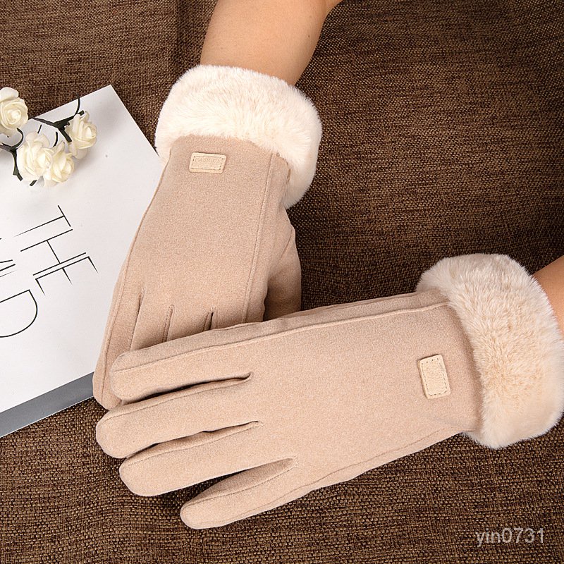 精美優選-德絨手套女士保暖手套冬季加絨加厚觸屏手套時尚可愛韓版毛口手套