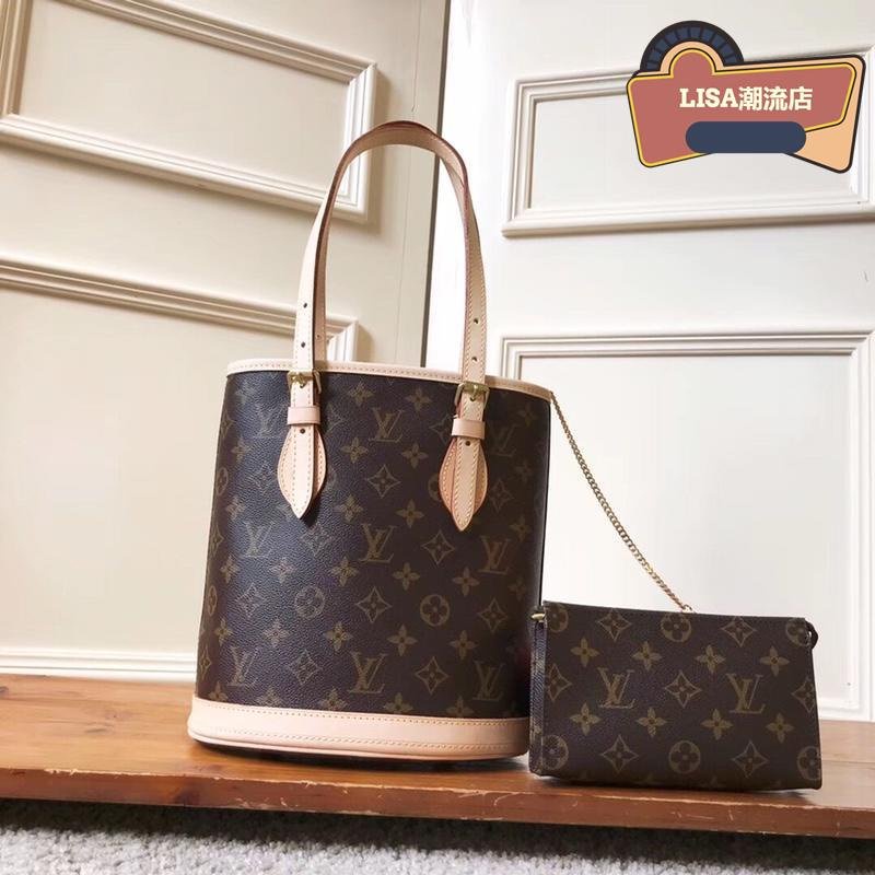 LISA二手 LV LOUIS VUITTON 路易威登 肩背水桶包 M42238 中古子母圓桶包