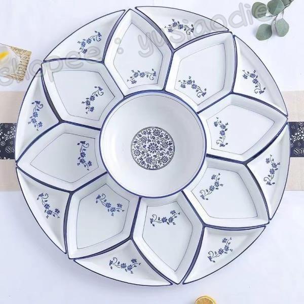 歐式盤 (小芯adjo) 碗盤器皿 裝菜盤 西餐盤 碗盤組 同款青花瓷拼盤組合餐具家用圓桌餐盤創意菜盤高顏值 碗盤套裝