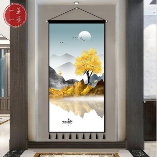 【一簾一景】現代簡約入戶玄關山水畫客廳掛畫辦公室墻壁裝飾畫掛布背景布豎版