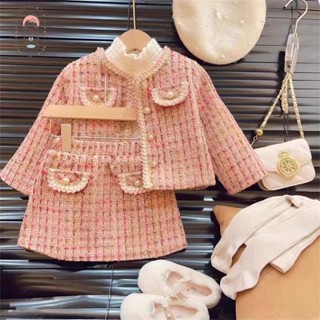 🍭小朋友🍭女童童裝 新品 加厚加棉 格子套裝 2023年秋冬裝 新款 寶寶 小香風外套短裙 兩件套 兒童套裝 時尚洋