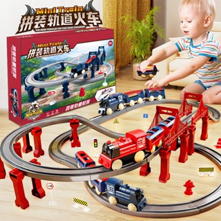 ⭐寶貝歡樂館⭐跨境外貿仿木質軌道小火車聖誕軌道車益智電動拚裝軌道火車玩具