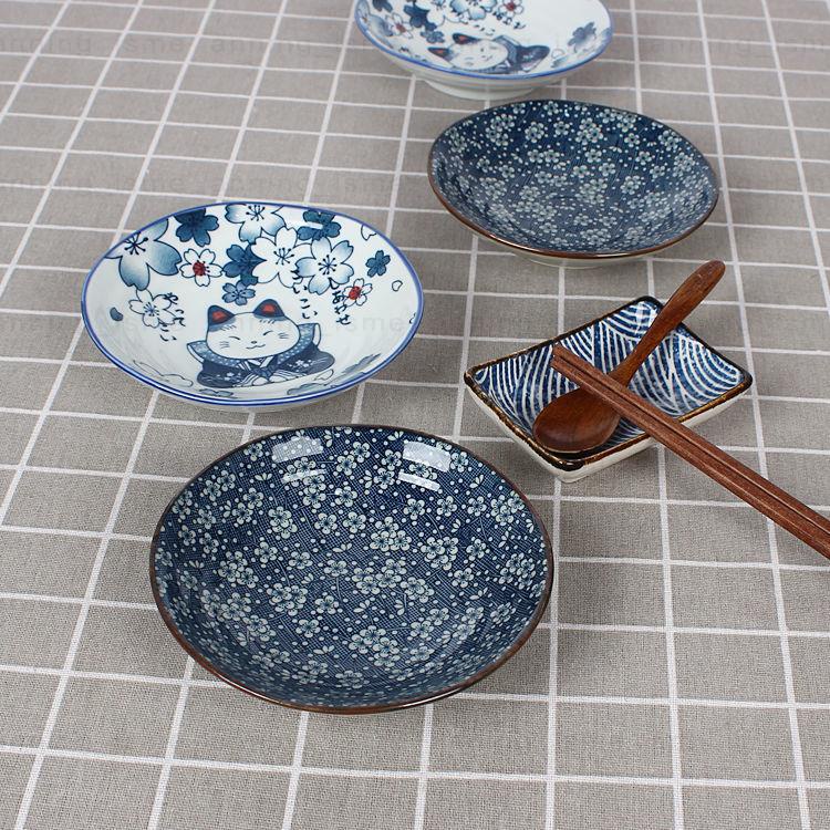 #日式碟子# 陶瓷日式盤子14厘米家用小號菜碟調味碟接菜淺盤釉下彩青花和風碟