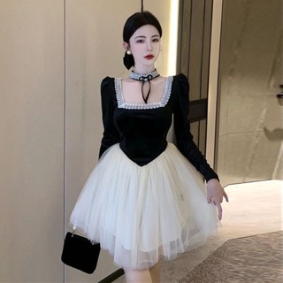 【熱賣新品】【桃園出貨】別緻高級感生日禮服小個子方領蓬蓬裙早秋新款法式宮廷風連衣裙女純慾甜美洋裝