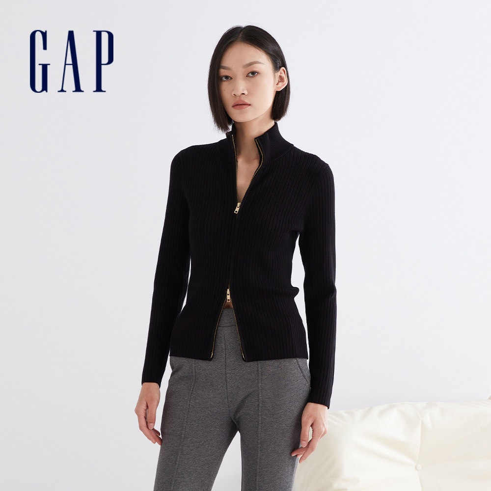 Gap 女裝 Logo立領針織外套-黑色(836390)
