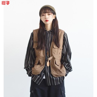 馬甲背心🎀日係複古立體口袋拉鏈工裝馬甲男女款BF風寬鬆休閒短外套上衣