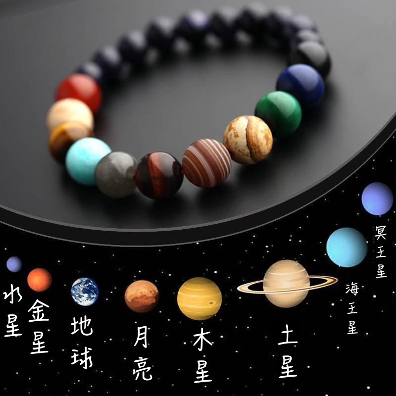 【YN】宇宙星系太陽系八大行星球手環 瑪瑙手串 個性手鏈 手串珠 水晶手環 黑曜石手鏈