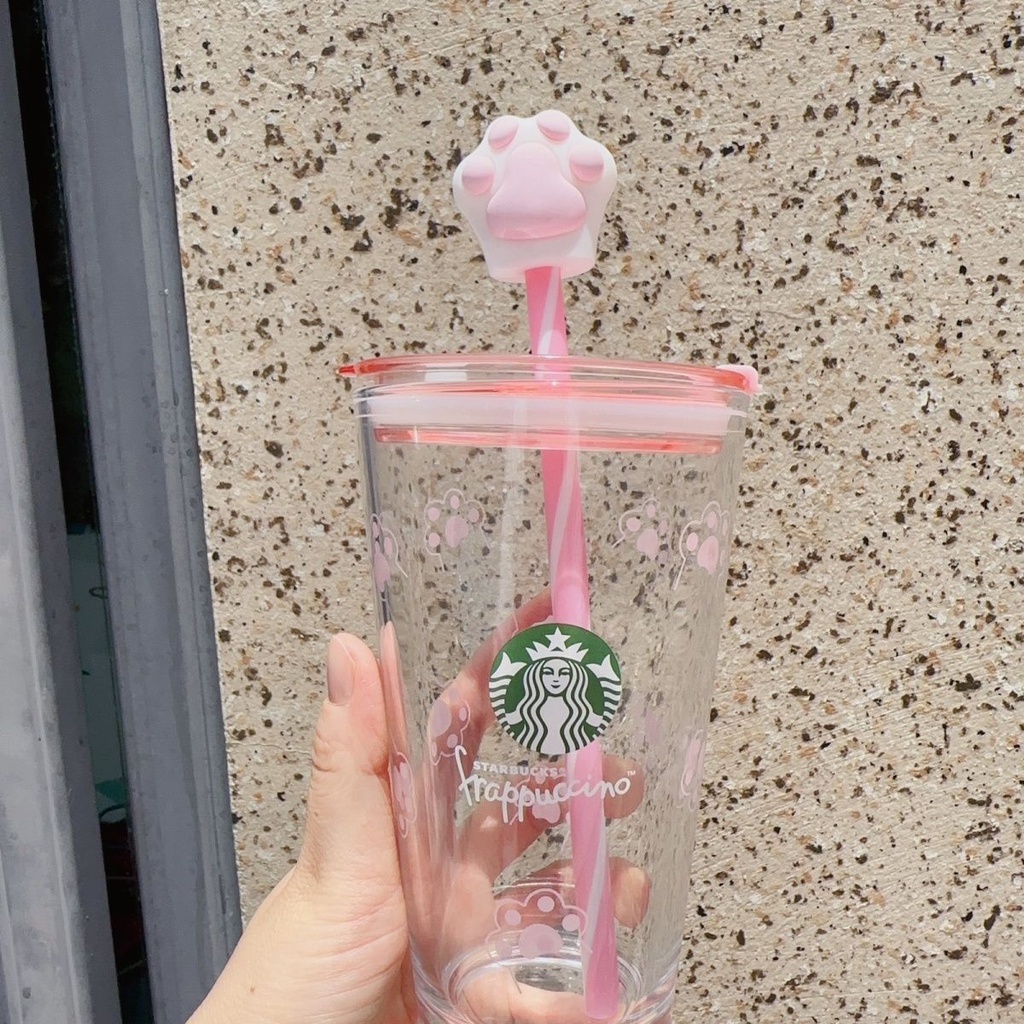 ∏◇Starbucks星巴克星冰樂隨享貓爪網紅玻璃吸管杯450ml高顏值禮物時尚高顏值