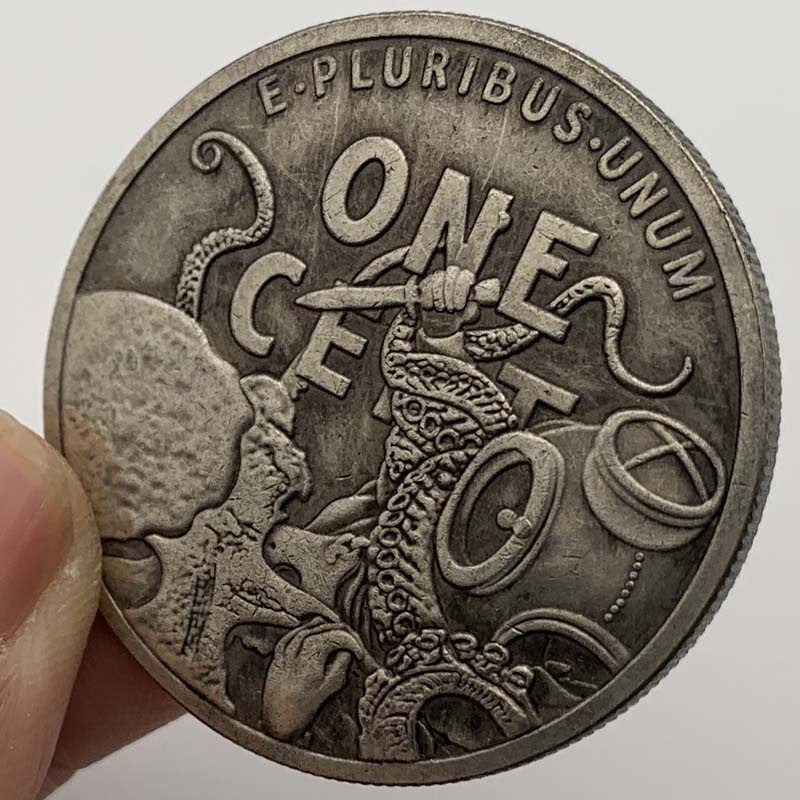 美國流浪幣銅銀紀念章 收藏魚骷髏銅銀硬幣紀念幣