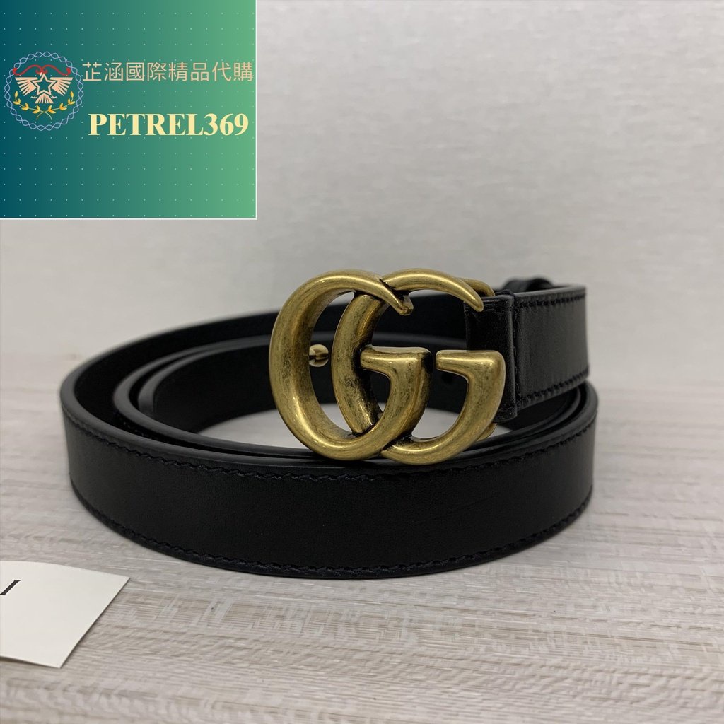 二手精品 GUCCI 古馳 Double雙G 皮革 腰帶 皮帶 黑色 2cm 409417