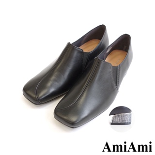 【AmiAmi】 Ms. Jeune 日本女用真皮法式方頭異材質鞋跟短靴 PO5583