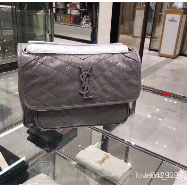 吉祥店二手 SAINT LAURENT YSL 533037 BABY NIKI 22CM 灰色 郵差包 風琴包