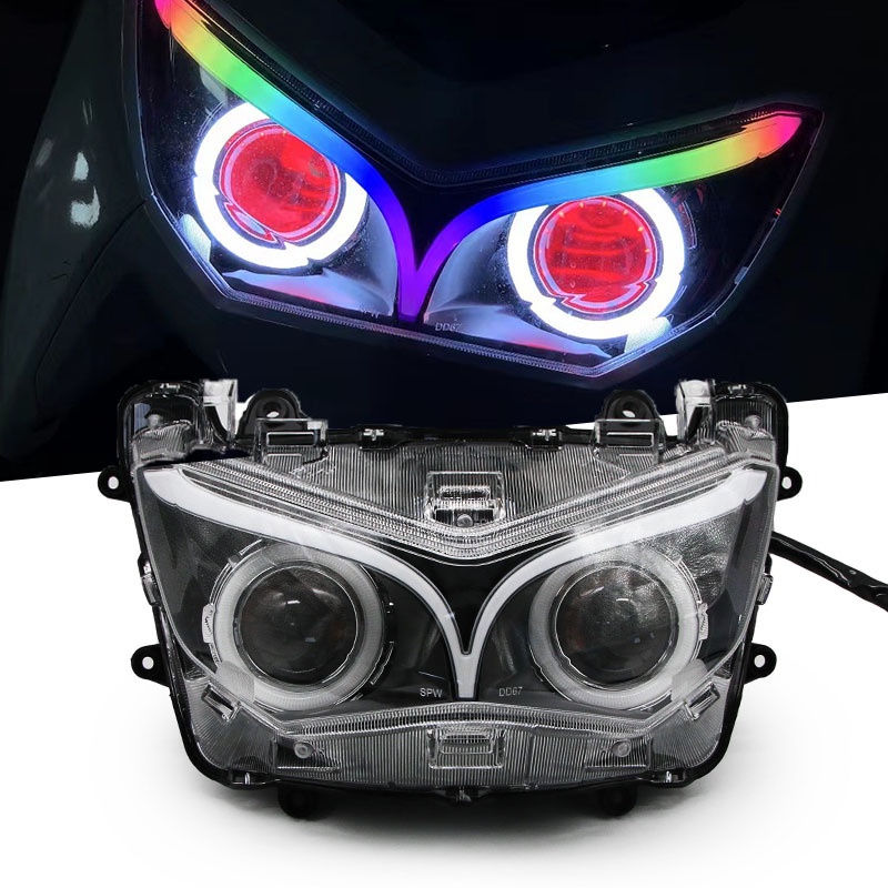 【速發】適用雅馬哈NMAX155改裝惡魔眼大燈總成 眉燈可變色LED大燈