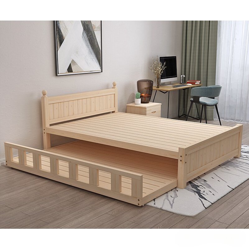 免运 實木原木子母床 1.5M大床 1.8加大双人床 抽拉床架 拖床 鬆木單人床 1.2榻榻米床