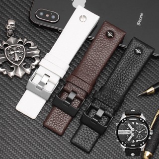 ㊣適配迪賽DIESEL真皮手錶帶DZ7257 DZ4318 DZ7313荔枝紋表帶26mm 手錶配件 維修零件 表帶 表
