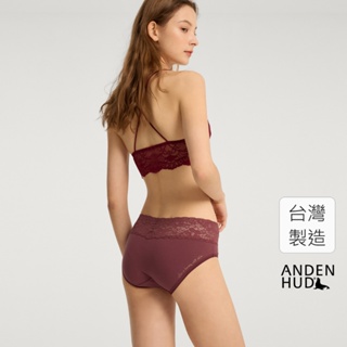 【Anden Hud】冬日森林．V蕾絲中腰三角內褲(壤紅-燙金與自然共存) 純棉台灣製