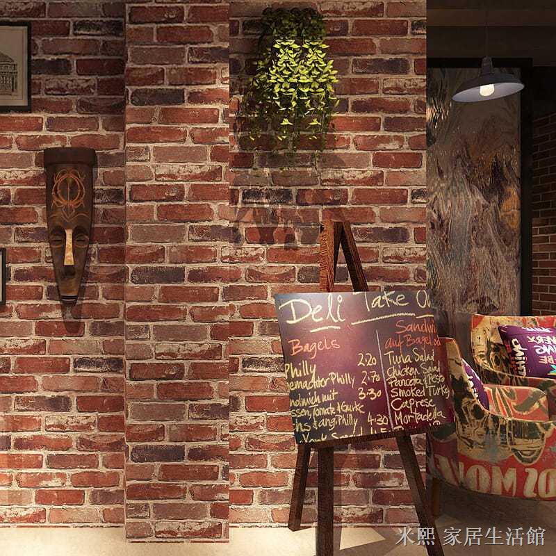 裝飾壁紙 壁磚貼 磚紋壁貼 自黏壁貼 復古懷舊3D立體仿磚紋磚塊磚頭墻紙咖啡館酒吧餐廳文化石紅磚壁紙