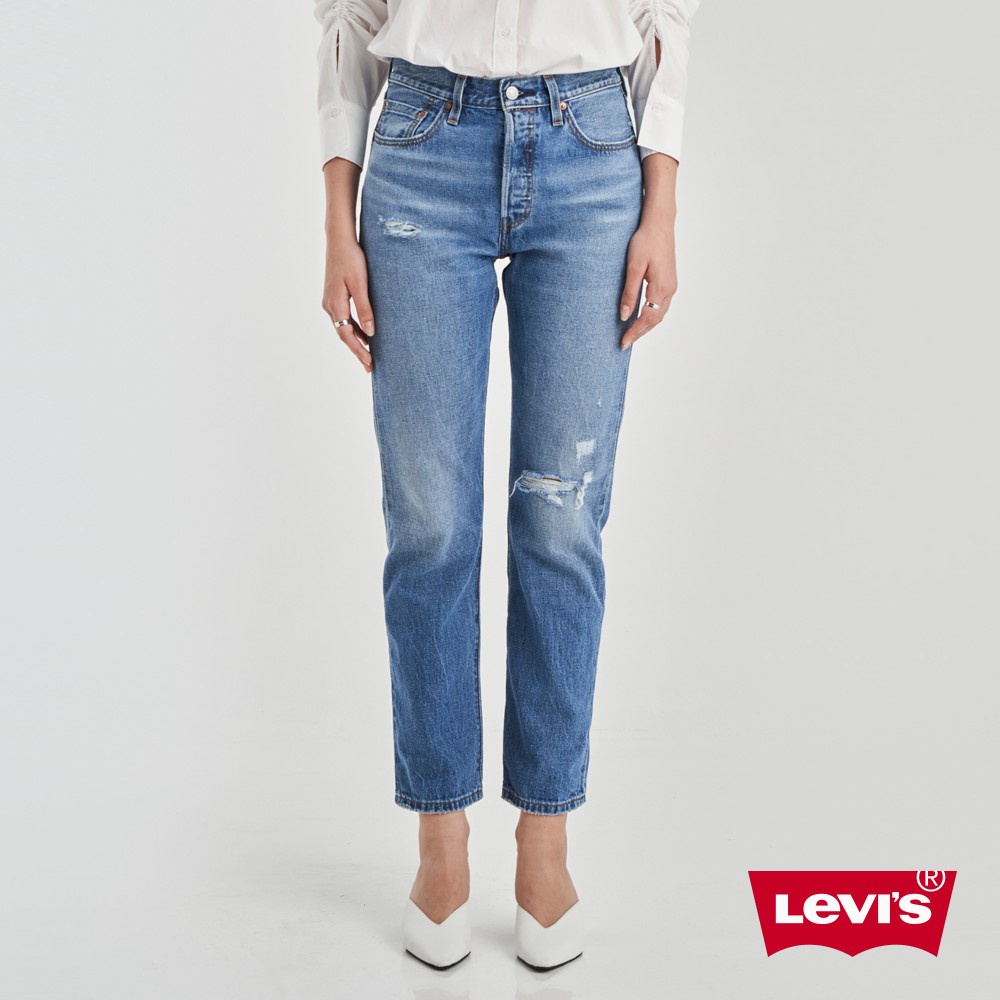 Levis 501高腰合身牛仔長褲  / 寒麻纖維 / 精工淺藍色破壞水洗 女款 12501-0427 熱賣單品