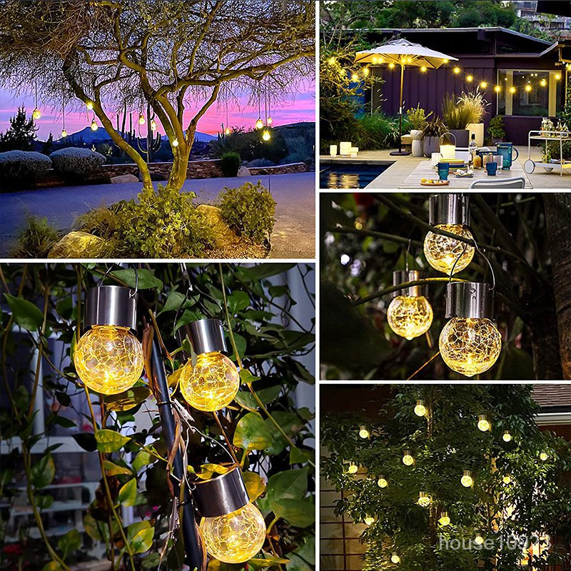 太陽能燈LED戶外庭院燈裂紋玻璃吊燈花園別墅裝飾景觀燈樹燈掛燈