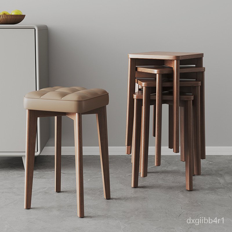 客廳實木凳子可疊放方凳傢用摞疊餐桌椅子小闆凳現代簡約木頭凳子