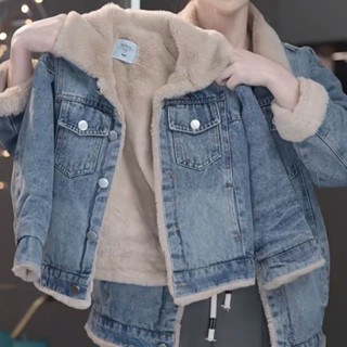 小香風羊羔絨外套❤️ 女童毛毛外套 親子裝加絨加厚牛仔外套冬季洋氣一傢三口韓版男女童保暖牛仔上衣 韓版 絨毛外套 C4N