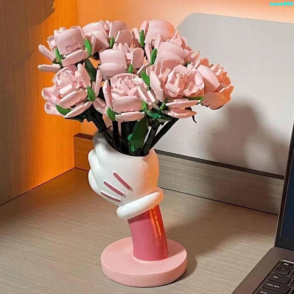 【花瓶】米奇花瓶手握花瓶米奇迪士尼情人節擺件家居創意設計Ins積木玫瑰