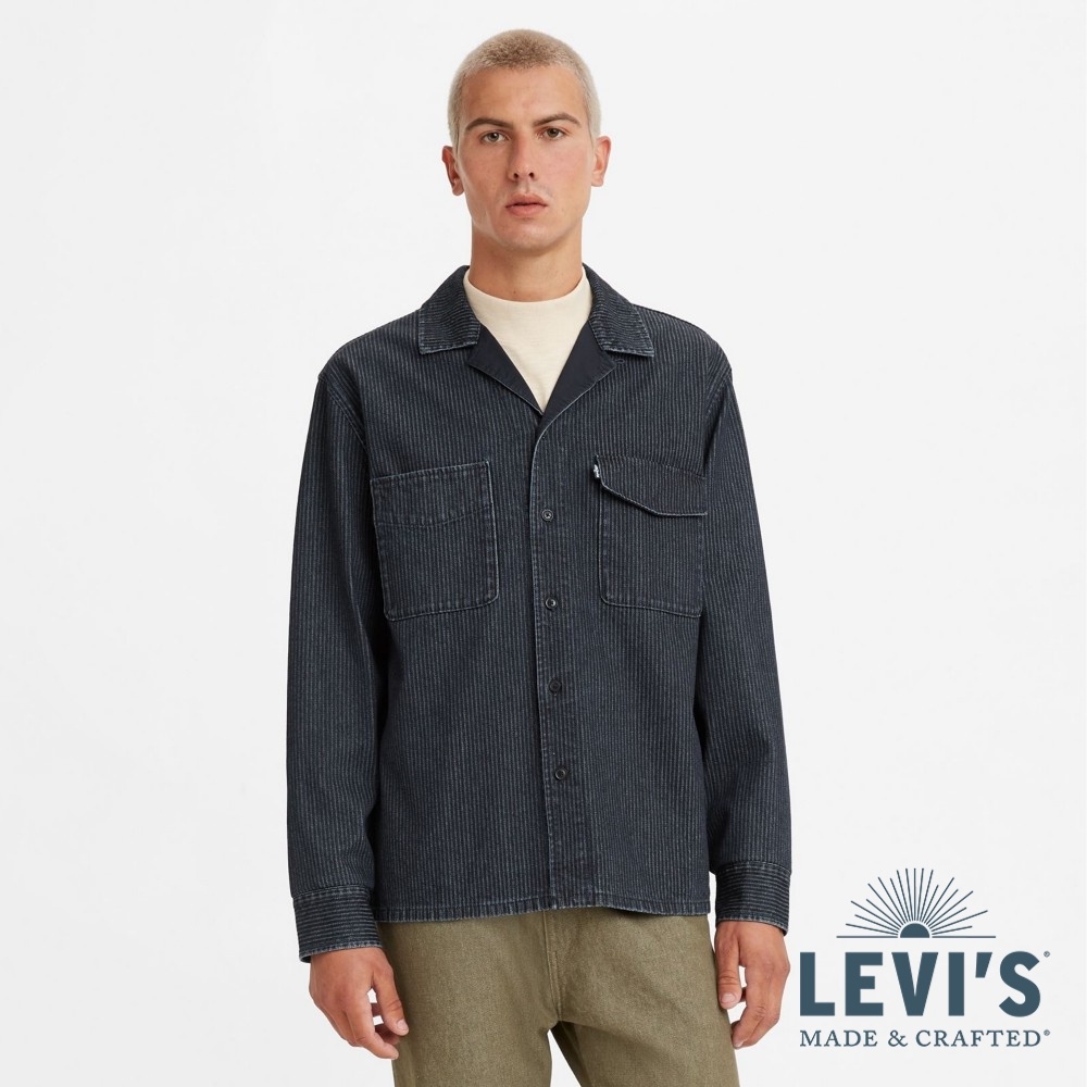 Levis LMC MOJ頂級日本布 復古丹寧條紋工裝襯衫/深藍染石洗/手肘補丁設計 A0282-0001 男 熱賣單品