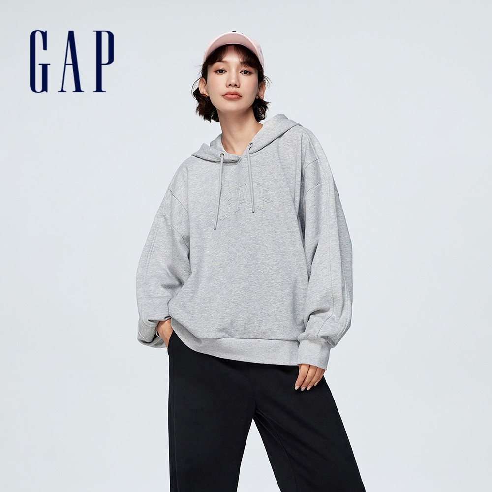 Gap 女裝 Logo帽T 碳素軟磨法式圈織系列-灰色(429363)