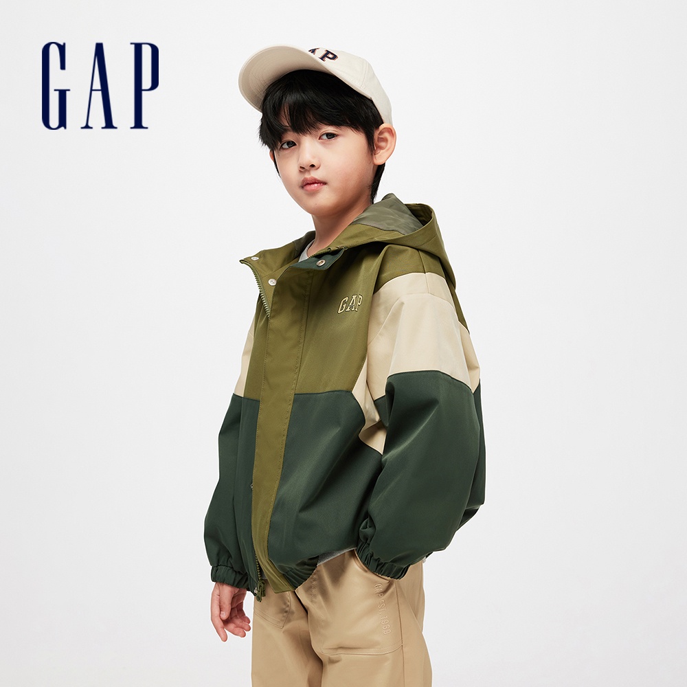 Gap 男童裝 Logo連帽外套-深綠色(890196)
