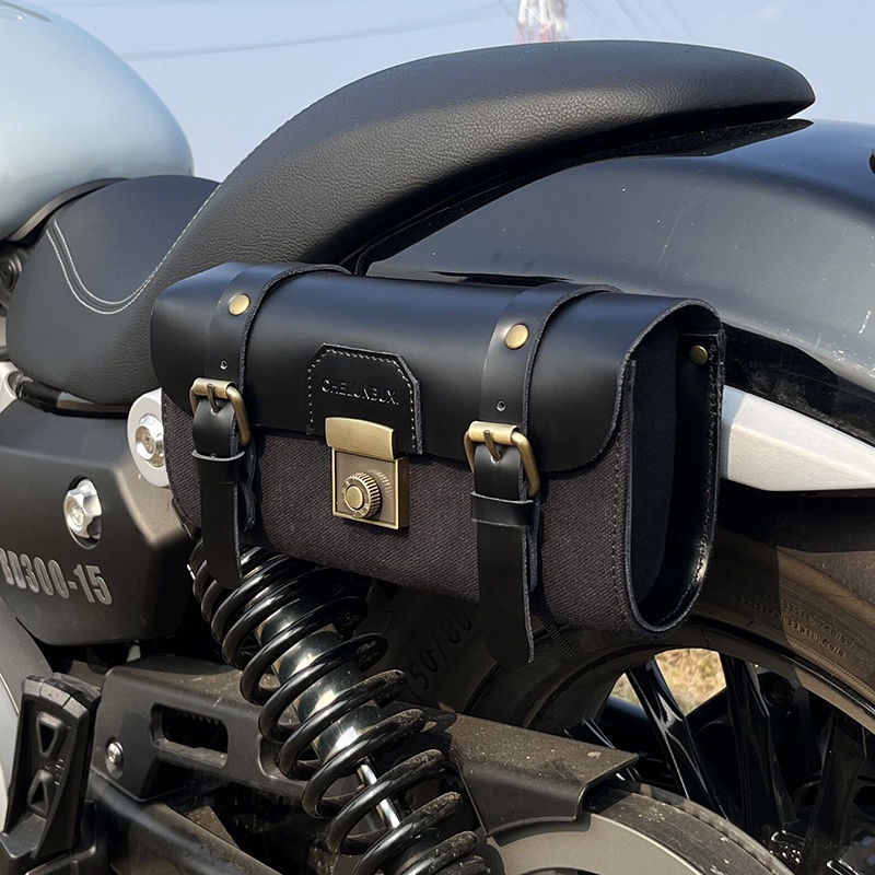 摩托車復古邊包帶鎖高檔頭層真皮騎士包通用型邊箱工具側邊袋掛包