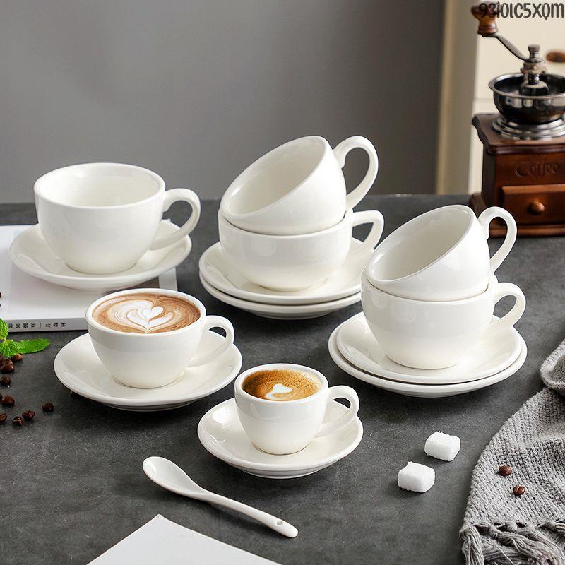 杯🧵 純白加厚陶瓷咖啡杯套裝澤田拉花拿鐵意式濃縮簡約大口精致歐式杯
