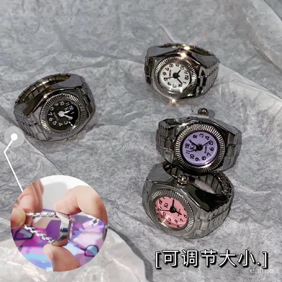 🔥客製/熱賣🔥手錶戒指女時尚個性情侶創意裝飾戒指手指錶真錶可看時間可調節 YKGK