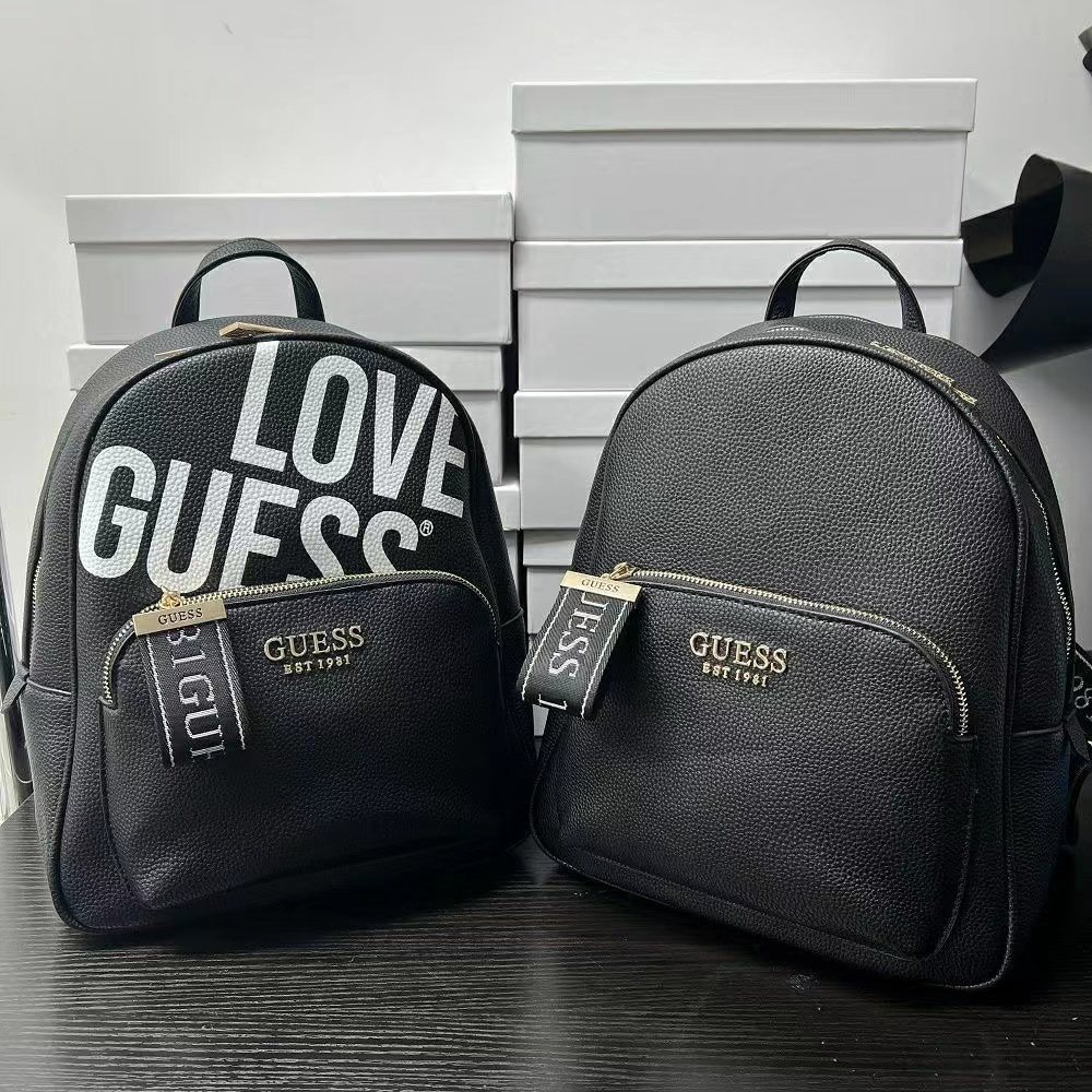 GUESS新款歐美時尚百搭雙肩包純色字母印花拉鏈大容量書包旅遊背包手提包旅行背包後背包